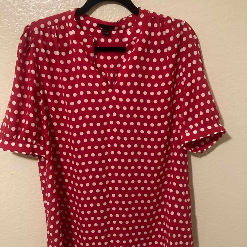 Ann Taylor Red Blouse with White Dots